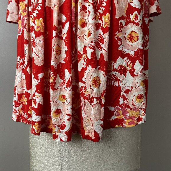 Free People Baja‎ Babe Red Floral Print Tie Back Cold Shoulder Tee Top Jersey XS - Picture 6 of 16